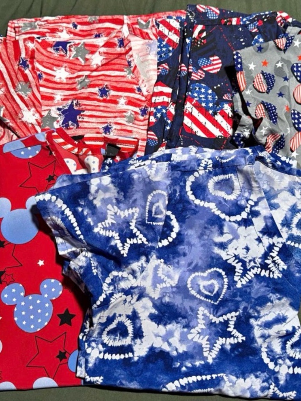 6 woman’s large patriotic scrub tops.